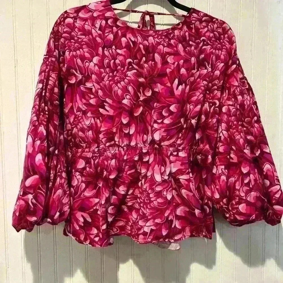Kika Vargas for Target colorful oversized Floral Scallop open Back Blouse Sz Lg - Picture 5 of 9